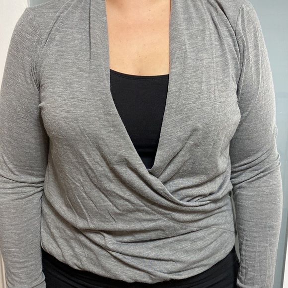 Loft Gray Long-Sleeve Crossover Top - Picture 2 of 4